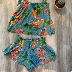 Billabong Two Piece Beach Set Teal Tropic print size Large